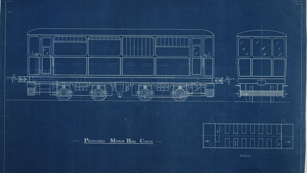 Plan technique au cyanotype, tracé blanc sur fond bleu