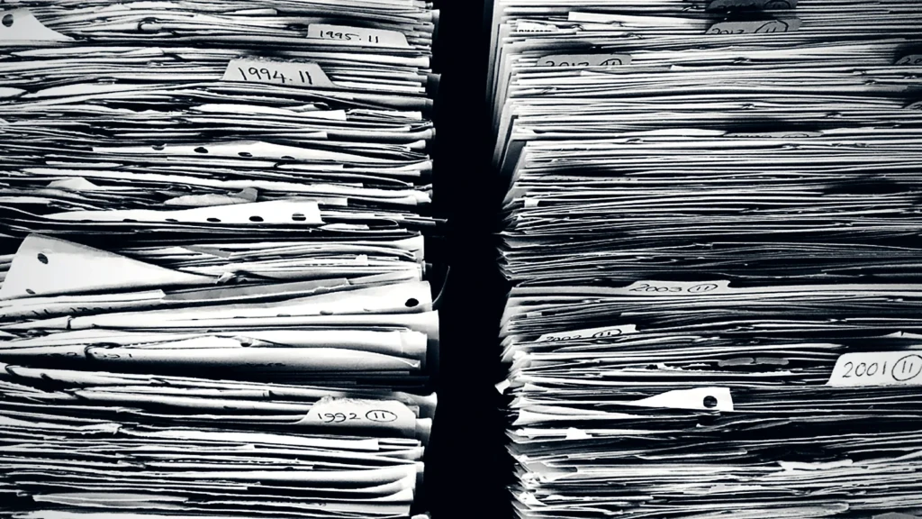 Pile de feuilles imprimées vue par la tranche