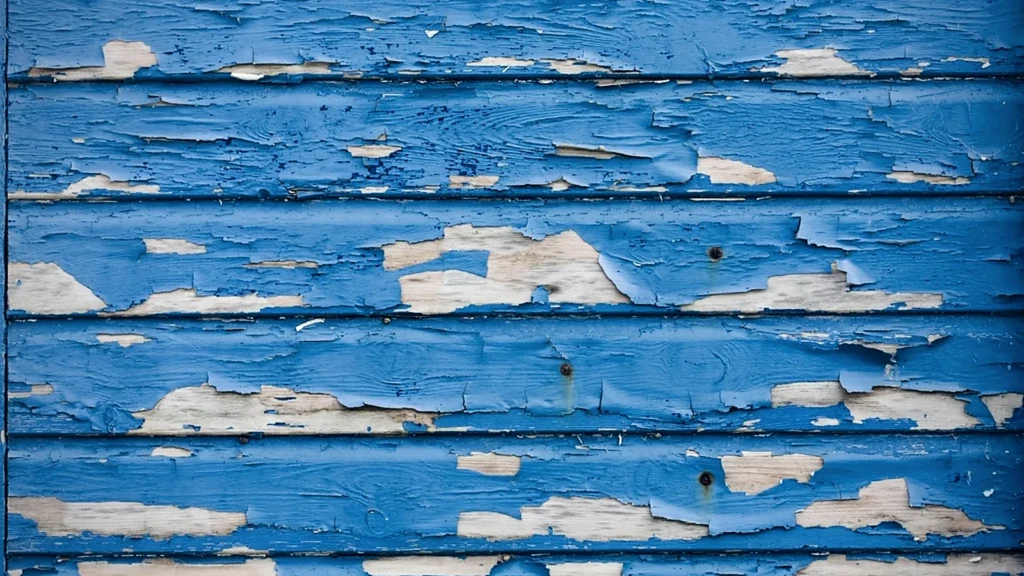Peinture bleue qui s'écaille sur des planches de bois